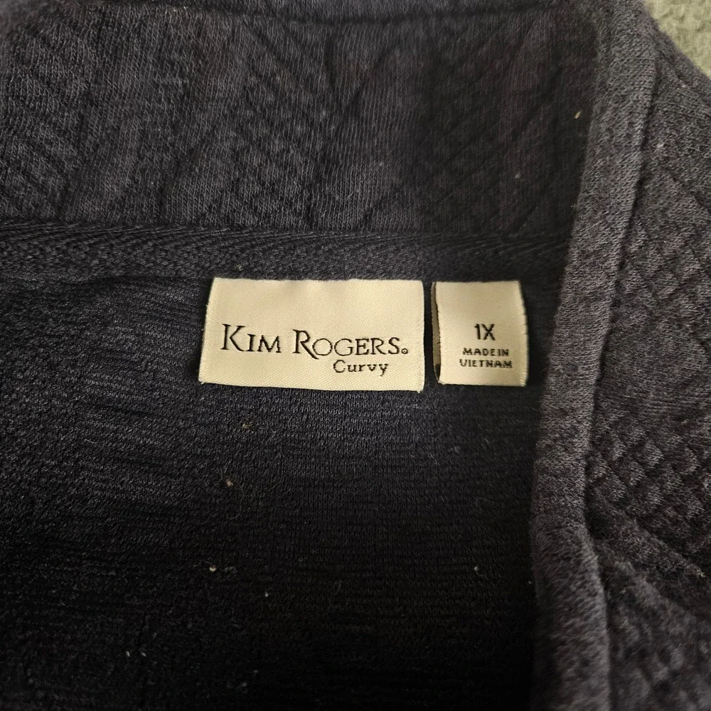 Kim Rogers Curvy Navy Blue Quilted‎ Cable Knit Full Zip Vest Plus Size 1X